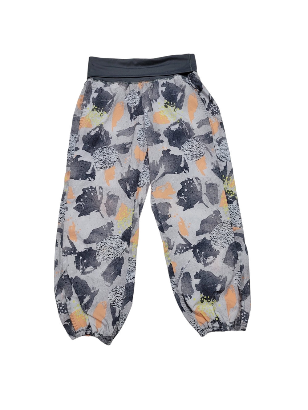 Lululemon Om Pants in a grey and multi-color abstract "Mini Art Pop"